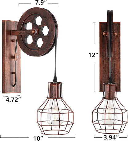Industrial Wall Sconce 1-Light Rustic Mid Century Wall Light with Matte Iron Cage Lampshade for Indoor Lighting Barn Restaurant Wine Cellar(Rust Color)