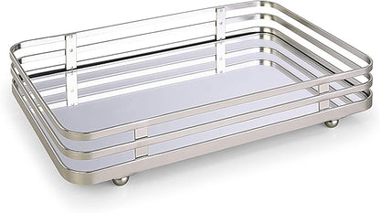 SunnyPoint Classic Decorative Vanity Perfume Dresser Jewelry Organizer Makeup Mirror Tray (Satin Nickel)