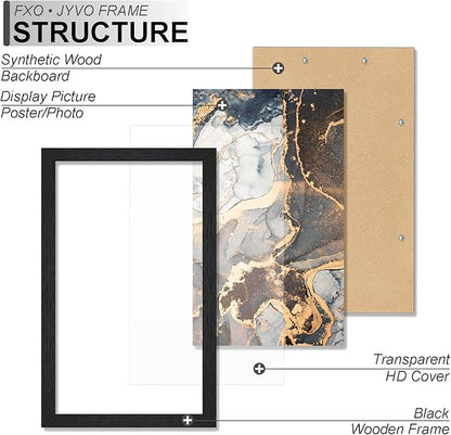 Engineered Wood 7x10 Picture Frame Set of 2, Black Frame for 7 x 10 Inch Picture Poster Photo, Light Weight 7 by 10 Frame with Wood-grain for Wall - 2 Pack/Black/7"x10"