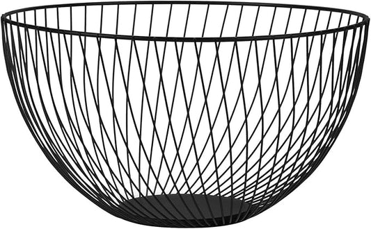 IBWell Black Wire Fruit Basket Fruit Bowl Kitchen Fruit Basket Stand Fruit Bowls for the Counters Metal Fruit Bowl (Round-Twill Large)