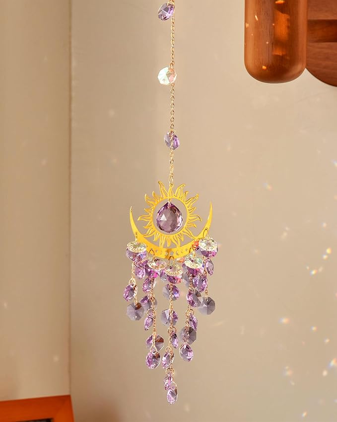 Prism Window Suncatcher Hanging Indoor Celestial Crystal Moon and Sun Catchers Rainbow Maker