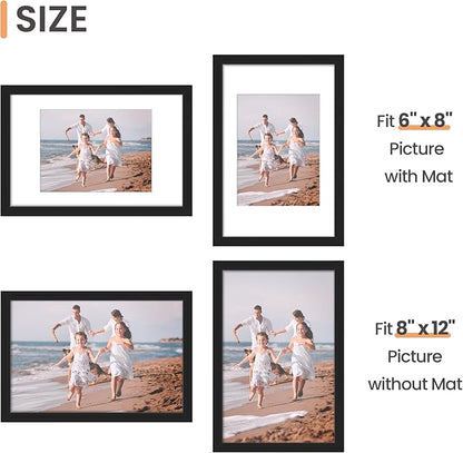upsimples 8x12 Picture Frame Set of 5, Display Pictures 6x8 with Mat or 8 x 12 Without, Wall Gallery Photo Frames, Black