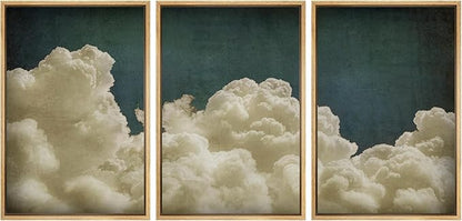 MUDECOR Framed Wall Art Print Set Vintage Cloudscape Dreamy Cotton Clouds Illustrations Modern Art Decorative Colorful Chic for Living Room, Bedroom, Office - 24"x36"x3 Natural