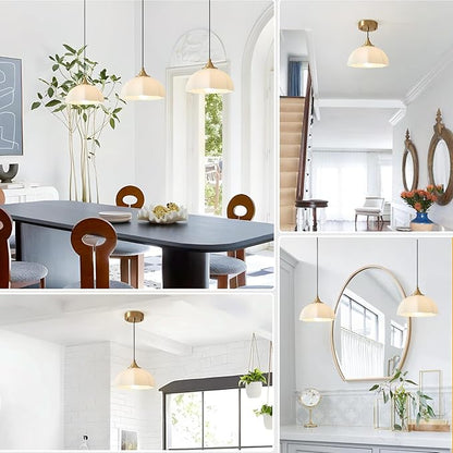 Milk Glass Pendant Light Kitchen Island 2 Pack Mid Century Brushed Gold Dome Ceiling Hanging Light Fixtures Retro Hanging Lamp Set of 2 MPL17-2 GD