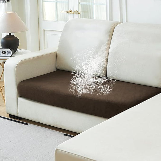 NAISI Waterproof Couch Cushion Covers Thick Velvet Fabric Washable Sofa Slipcovers 1 Piece Individual Sectional Couch Covers with Elastic Bottom(1 PC for 2-Seat Cushion or Loveseat,Caramel)