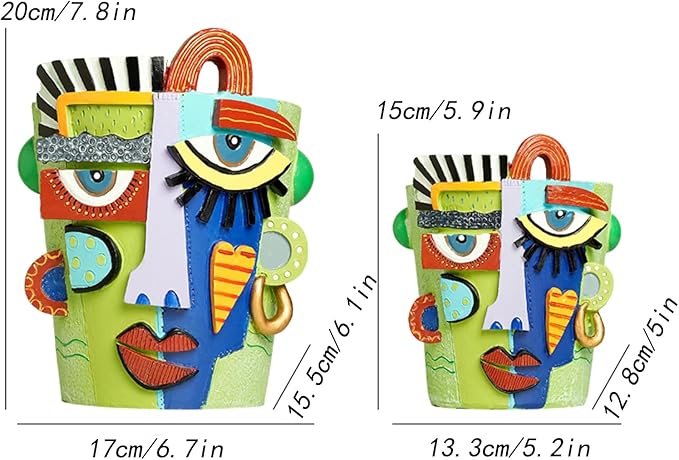 Picasso Abstract Face Planter Pots Funky Head Planters for Indoor Plants Colorful Flower Vase with Drainage Hole for Home Decor (：Large)
