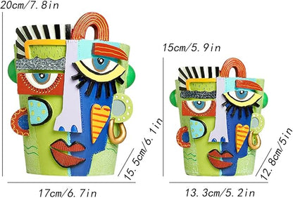 Picasso Abstract Face Planter Pots Funky Head Planters for Indoor Plants Colorful Flower Vase with Drainage Hole for Home Decor (：Large)