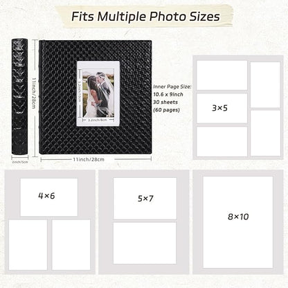 RECUTMS Photo Album Scrapbook 30 Pages for 4x6 5x7 8x10 Photos Size DIY Self Adhesive Pages Button Grain Leather Picture Album Baby Family Wedding Anniversary Picture Book (Black)