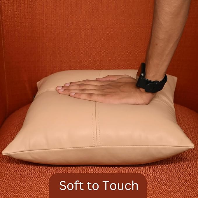 LL LEATHER LOVERS Lambskin Leather Pillow Cover, Hand Panel Stitched Leather Decorative Throw Pillow Covers for Couch Sofa Bed Living Room Garden (18x18 Inches, Beige Pack of 1)
