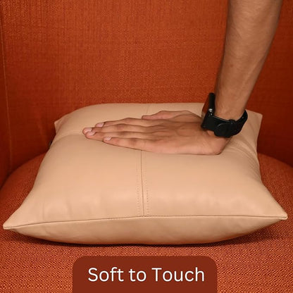 LL LEATHER LOVERS Lambskin Leather Pillow Cover, Hand Panel Stitched Leather Decorative Throw Pillow Covers for Couch Sofa Bed Living Room Garden (20x20 Inches, Beige Pack of 2)