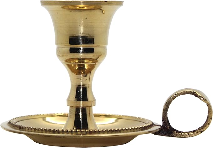 Govinda - Brass Chamberstick Tapered Candle Holder for Standard (7/8") Candles (Pack of 2)