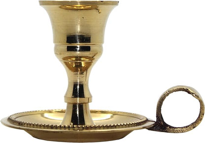 Govinda - Brass Chamberstick Tapered Candle Holder for Standard (7/8") Candles (Pack of 2)