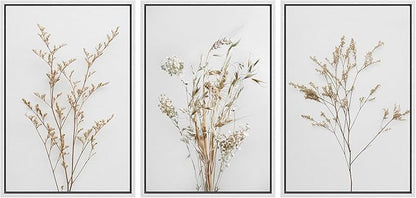 MUDECOR Framed Canvas Print Wall Art Wildflower Floral Botanical Prints Minimalist Wall Art Modern Farmhouse for Bedroom - 24"x36"x3 White