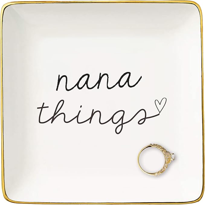 NZY Mother's Day,Birthday,Thanksgiving,New Year,Christmas Gifts for Grandmother-Grandmother Ring Dish-Grandma Life,Ceramic Jewelry Tray-Trinket Holder-Nana Things