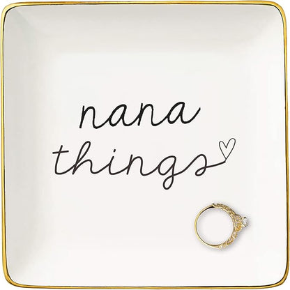 NZY Mother's Day,Birthday,Thanksgiving,New Year,Christmas Gifts for Grandmother-Grandmother Ring Dish-Grandma Life,Ceramic Jewelry Tray-Trinket Holder-Nana Things