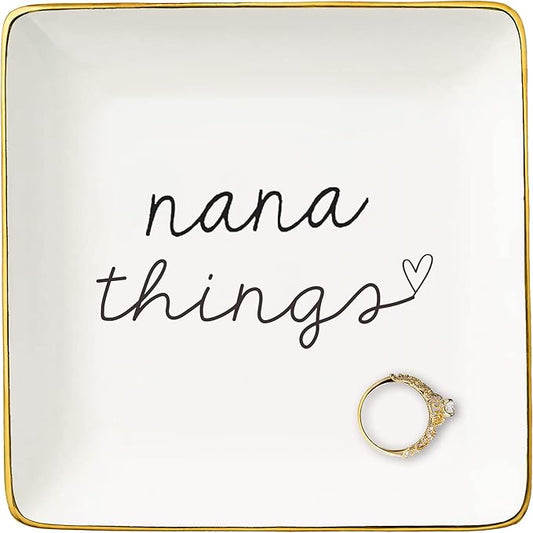 NZY Mother's Day,Birthday,Thanksgiving,New Year,Christmas Gifts for Grandmother-Grandmother Ring Dish-Grandma Life,Ceramic Jewelry Tray-Trinket Holder-Nana Things