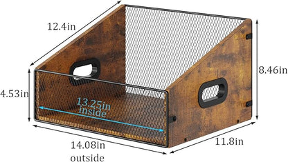 2-Pack Vinyl Record Storage, Record Box Case Crate with Handle, Vinyl Record Holder, Desktop Metal & Wooden LP Record Crate, Easy to Assemble