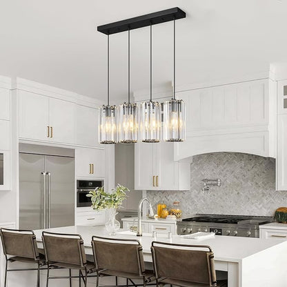 Black Pendant Lighting Modern Pendant Light, Mini Crystal Chandeliers,Adjustable Pendant Light Fixture for Kitchen Island Dinning Room Corridor Bedroom(Gold 4-Light)