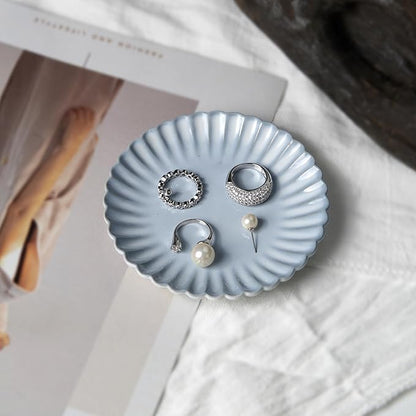 Ceramic Jewelry Dish, Decorative Tray for Rings Earrings Necklaces Bracelet Watch Keys, 4.50" Trinket Tray as Gifts for Women (Antique Wave)