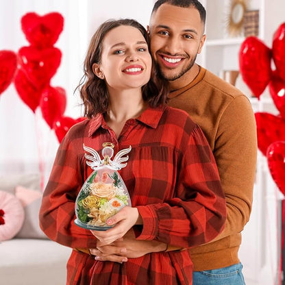 Gifts for Mom Birthday Gifts for Women Preserved Rose Forever Flower in Glass Angel Figurines Fresh Flowers for Delivery Mothers Day Anniversary Real Colorful Roses for Grandma Her Wife from Daughter