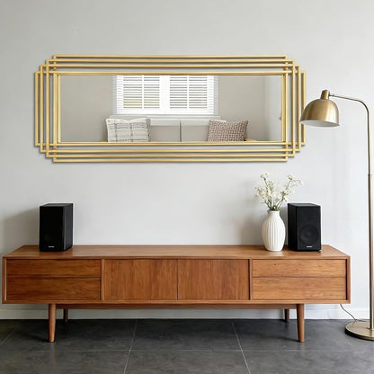 Geometric Wall Mirror, 63"x24" Modern Rectangle Full Length Mirror with Gold Metal Frame, Large Elegant Art Deco Mirror for Living Room Entryway Hallway, Hangs Vertically or Horizontally