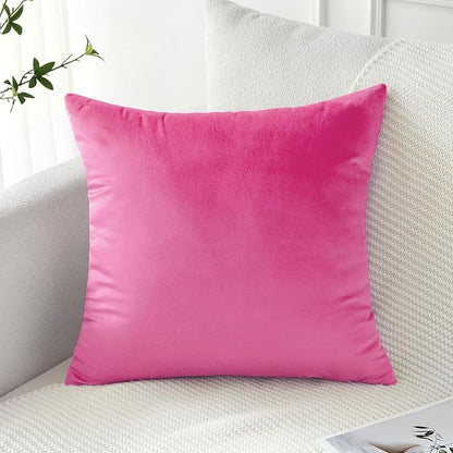 Artscope Luxury Velvet Pillow Covers Decorative Square Pillowcases Soft Solid Cushion Cases for Couch Sofa Bedroom Home Decor 20x20 Inch Hot Pink