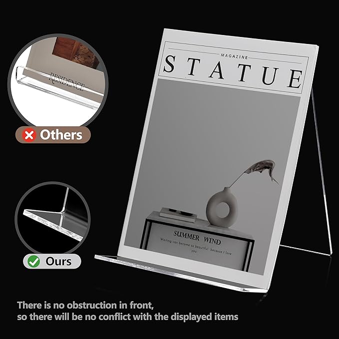 SANRUI 2 Pack 10 Inch Acrylic Book Display Stand, A4 Clear Easel Base Holder, Vinyl Record Display Rack for Home Office Album, CD, Magazine, Postcard, Picture, Plate, LP Cover, Artworks, Phone, Tablet