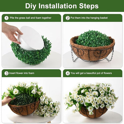 Homsunny Artificial Fake Hanging Flowers Plants Basket for Outdoors,Artificial Petunias for Outdoor Fake Silk Flowers Porch Patio Courtyard Spring Summer Decor(Green White)