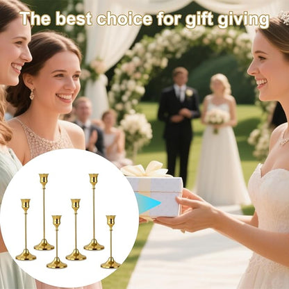 Candlestick Holders 6pcs Gold Candle Holders, Brass Metal Taper Candle Holders, Vintage Modern Decorative Centerpiece Candle Sticks Holder Decor for Table Mantel Wedding Party Housewarming Gift