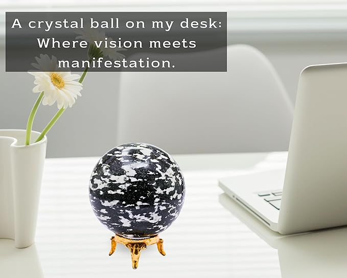 Amazing Gemstone Black & White Tourmaline Crystal Ball with Stand - 2.5" Inches Large Crystal Sphere Meditation Balls for Witchcraft and Decorative Balls