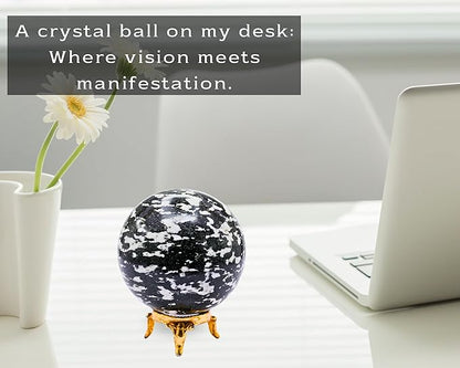 Amazing Gemstone Black & White Tourmaline Crystal Ball with Stand - 2.5" Inches Large Crystal Sphere Meditation Balls for Witchcraft and Decorative Balls