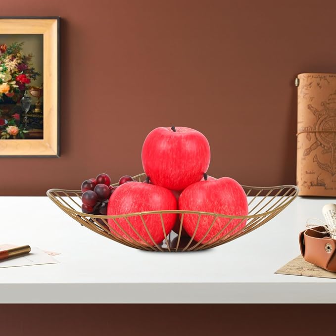 IBWell Antique Curved Edge Fruit Basket for Kitchen Gold Wire Basket Fruit Bowl for Home Decor Metal Wire Fruit Holder for Fruit Vegetable Snacks