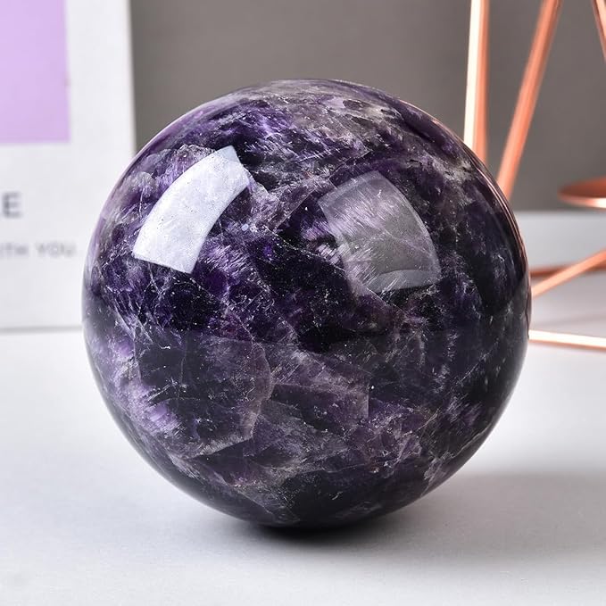 Large Dream Amethyst Crystal Ball with Stand Healing Crystals Sphere for Meditation, Divination, Witchcraft 110-120mm/4.3-4.7"