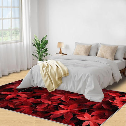 Maple Leaves Living Room Rugs, Red Leaves Area Rugs 3x4 Rug Canada Maple Leaf Non-Slip Washable Rugs Stain Resistant Rug Low-Pile Throw Rug for Bedroom Dining Room Office