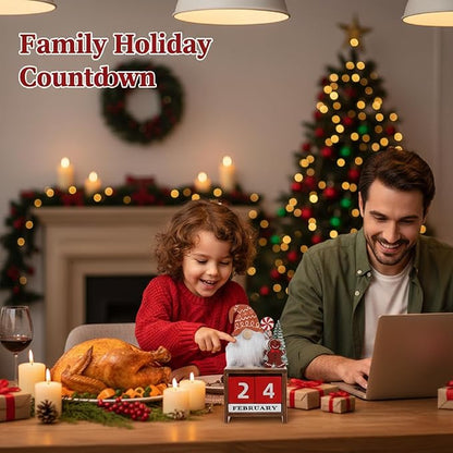Wooden Christmas Countdown Advent Calendar: Santa Block Calendar with Wood Date - Cute Date Display Blocks Desk Accessory for Home Table Room(Gingerbread Man)