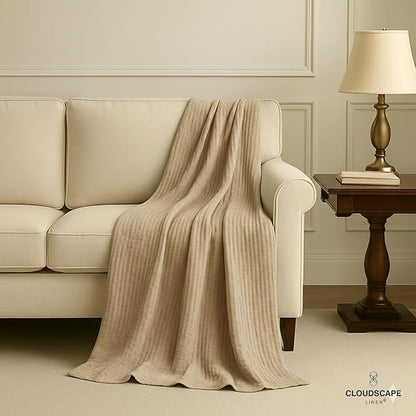 Luxury 100% Cotton Muslin Throw Blanket, 4 Layer Extra Large 50x70in, Perfect for Couch, Sofa, Home Decor, Soft Cotton Gauze Travel Blanket, Winter Cozy Throw, All Season Fog