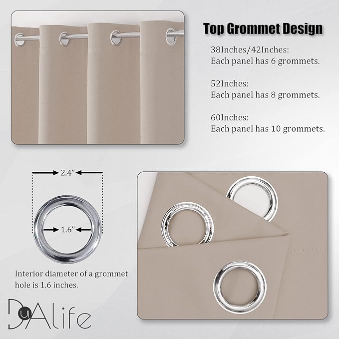 DUALIFE Light Coffee Color Curtains for Bedroom Light Brown Blackout Curtain Panels 120 Inch Thermal Insulated Room Darkening Solid Widow Drapes Grommet Top 60Wx120L 2 Panels Set