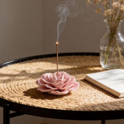 Bitray Pink Incense Holder 3.35" Dia Burner Holder Ceramic Flower Incense Sticks Holder for Yoga Studio