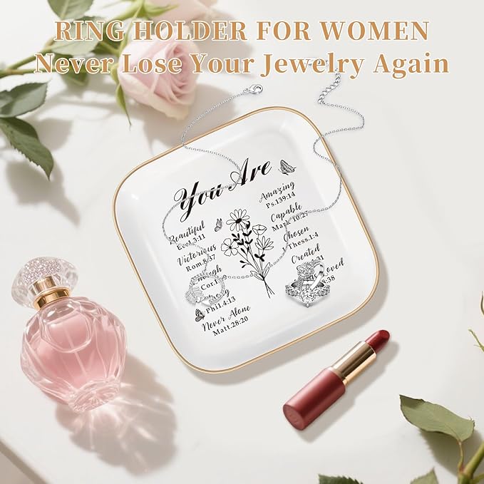 Christian Jewelry Dish Gifts for Women,Personalized Confirmation Jewelry Tray Gifts for Teen Girls，Baptism Gifts for Girl with Bible Verse for Birthdays Christmas (You Are)