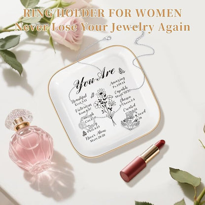 Christian Jewelry Dish Gifts for Women,Personalized Confirmation Jewelry Tray Gifts for Teen Girls，Baptism Gifts for Girl with Bible Verse for Birthdays Christmas (You Are)