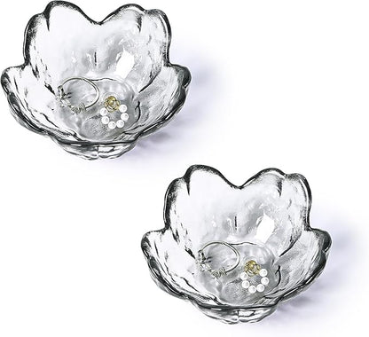 Koythin 2-Piece Glass Jewelry Tray, Mini Ring Dish for Necklace Earring Bracelet, Cute Trinket Tray for Engagement Vanity Bathroom, Crystal Floral Aesthetic Room Decor for Women Girl Mom (Gray)