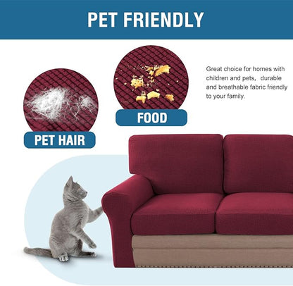 H.VERSAILTEX Multi-Pieces Sofa Covers Stretch Couch Covers Form Fitted Seats and Back Cushions Covers (2 Seat Covers Plus 2 Back Cusion Covers, Bonus 2 Armrest Covers), Burgundy