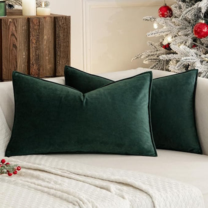 MIULEE Pack of 2 Christmas Decorative Velvet Throw Pillow Cover Soft Pillowcase Solid Square Cushion Case for Winter Sofa Bedroom Car 12x20 Inch 30x50 Cm Army Green