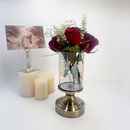 Brass Hurricane Candle Holder with Glass Lid, Anti-Tip Pillar Candle Holder for Wedding Dining Party Table Centerpiece, Elegant Home Decor