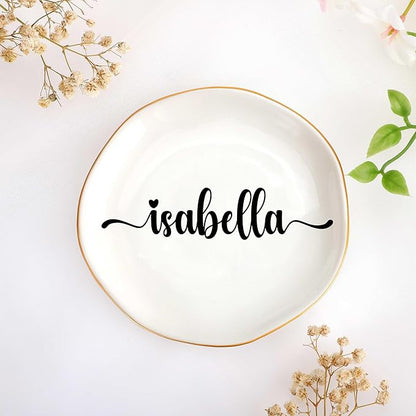JoycuFF Isabella Personalized Name Ceramic Jewelry Tray, Mothers Day Christmas Anniversary Engagement Birthday Gifts for Women Couples, Trinket Dish for Rings Earrings Necklaces Bracelets Keys