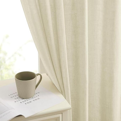 Joydeco Linen Curtains 84 Inch Length 2 Panels Set, Light Filtering Curtains for Bedroom Living Room,Linen Blend Drapes 52 Inches Wide with Back Tab Rod Pockets (W52 x L84 Inch, Natural)