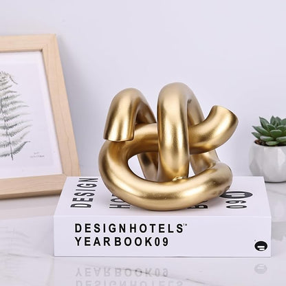 LCCCK Funky Abstract Gold Knot Knick Knacks - Gold Accent Decor for Coffee Table & Tv Stand, Modern Geometric Sculpture Scandinavian Minimalist Home Statue Decorative Objects Entryway Bookcase Book