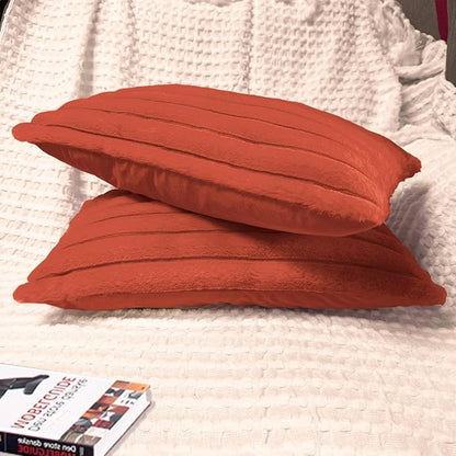 2 Pack 12x20 Pillow Cover Velvet Pillow Covers, Faux Fur Oblong Throw Pillow Covers for Living Room Decorations Throw Pillow Case, Throw Pillow Cover Cushion Cover for Home Sofa Bedroom Car, Rust