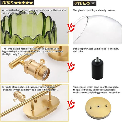 Bathroom Light Fixtures, 4-Light Brass Vanity Wall Light Over Mirror with Green Tulip Glass Shade for Bedroom Living Room (Bulb Not Included)