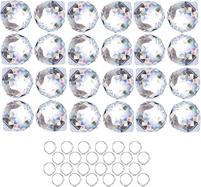 HDCRYSTALGIFTS Crystalsuncatcher 24pcs Clear Crystal Ball Prism Suncatcher Rainbow Pendants Maker, Hanging Crystals Prisms for Windows,20mm